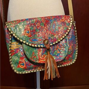 Rare Gorgeous Patricia Nash 💯% Italian Leather Multi-Colored Crossbody Bag Purse